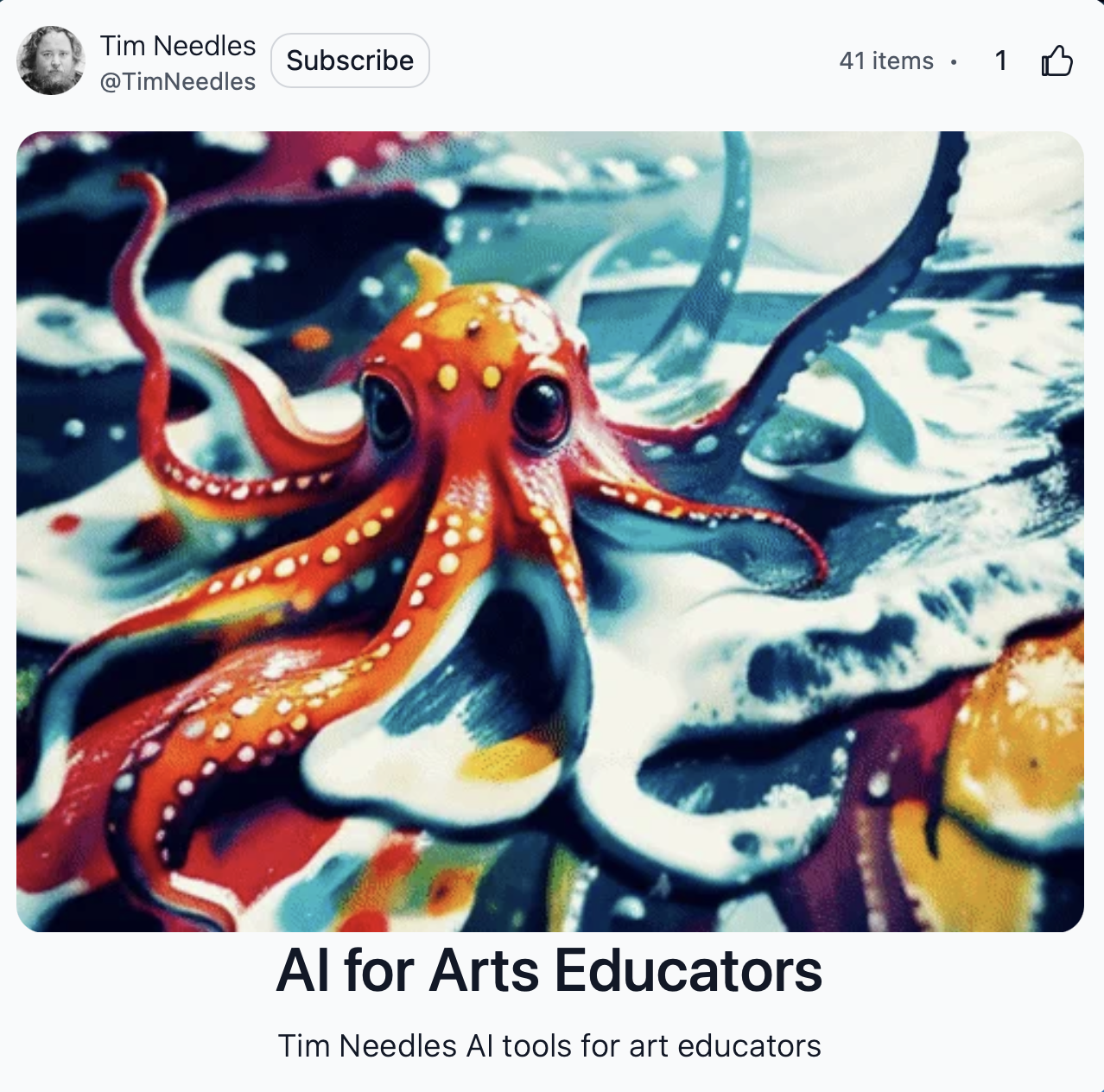 Picture of Tim Needles AI for Art Educators Page with a colorful octopus