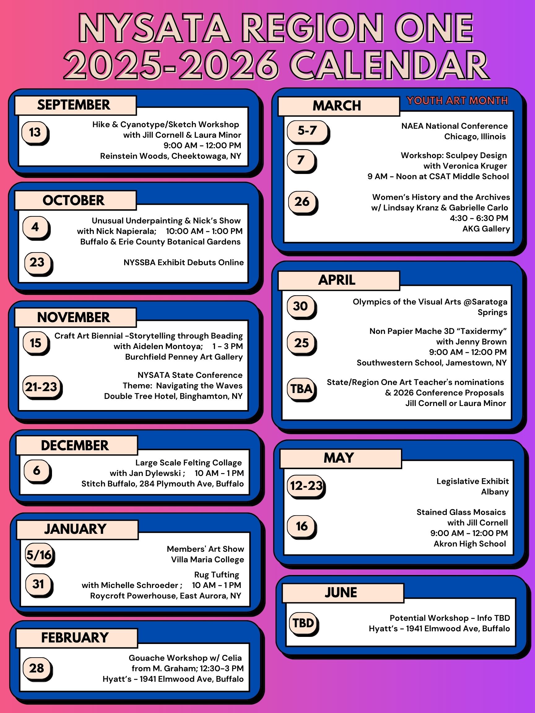 NYSATA Region 1 Calendar for 2025-26